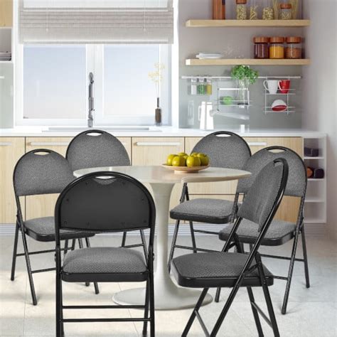 Set of 6 Folding Fabric Upholstered Metal Chairs 